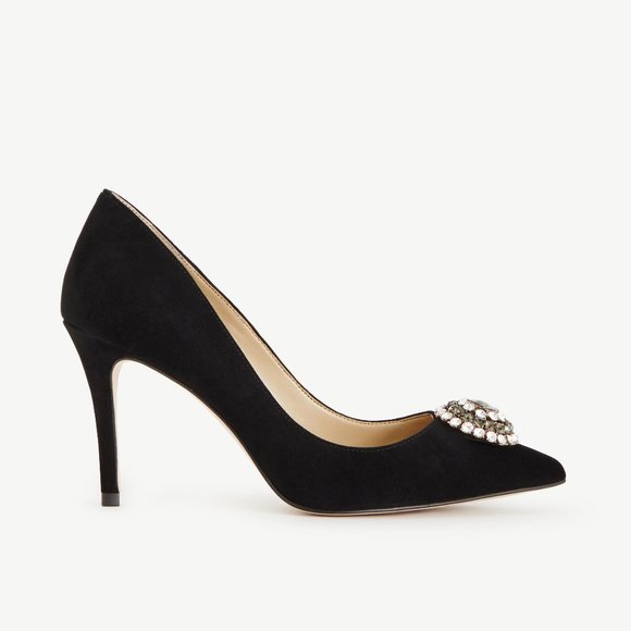 Ann Taylor Jeweled-Brooch Suede Pump, Black - Picture 8 of 8